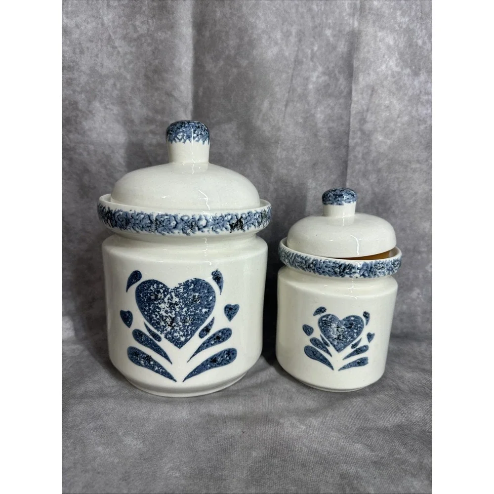 1990s Ceramic Blue Heart‎ Jars Kitchen Gibson 9